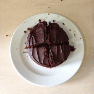Chocolate cake being eaten